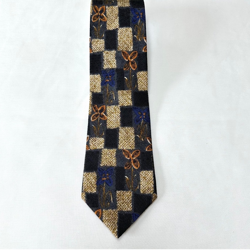 Ermenegildo Zegna Men's Silk Tie Geometric Floral Checkered Italy